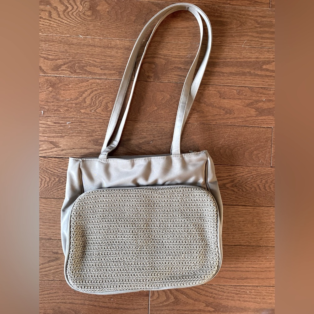 New tan microfibre shoulder bag
